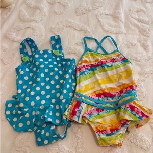 Place Girls One-Piece Swimsuits in Turquoise Polka Dot & Multicolor Stripe